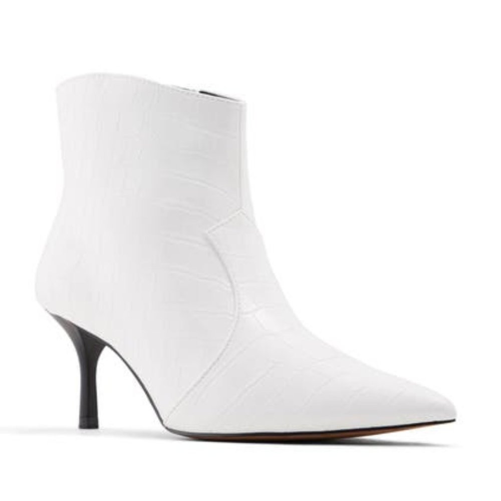 NEW WHO WHAT WEAR Women Olivia Faux Croco Pointy Zip Above Ankle Dress Bootie
